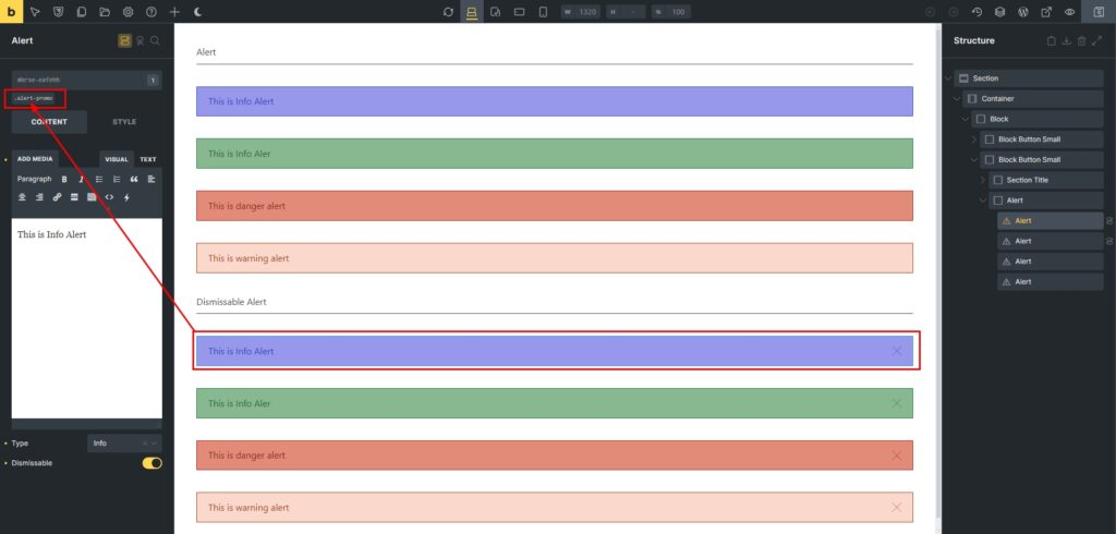 Add dismissible alert element In Bricks Builder Programmatically 1