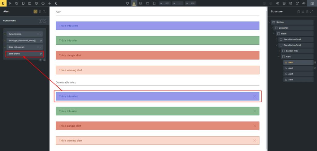 Add dismissible alert element In Bricks Builder Programmatically 3